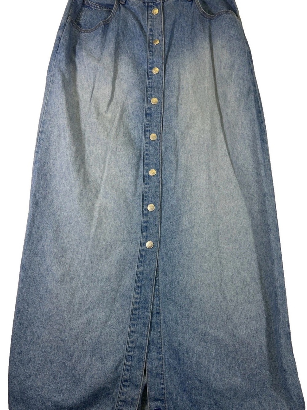 VTG 90s Express Bleus Denim Maxi Skirt Sz 5/6 Button Front Long approx 28” Waist